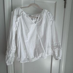 🤍 J.Crew Factory White Ruffle Trim Cotton Blouse – GUC, Size Small 🤍